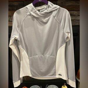 Gray/White. Long Sleeve w/Hood and Thumbhole. Size Small.